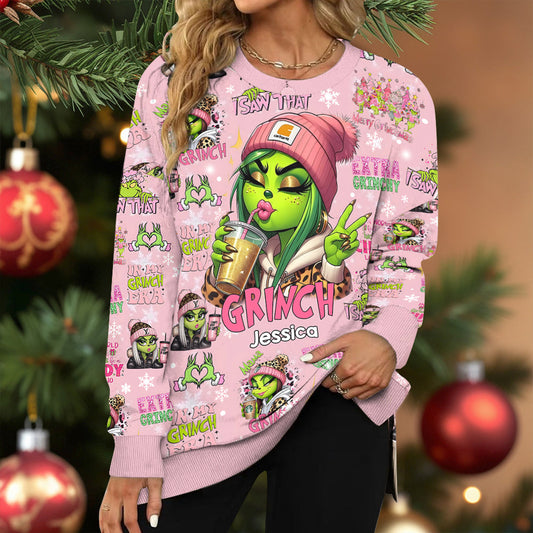 Pinky - Personalisiertes Stola-Weihnachts-Sweatshirt mit geteiltem Saum