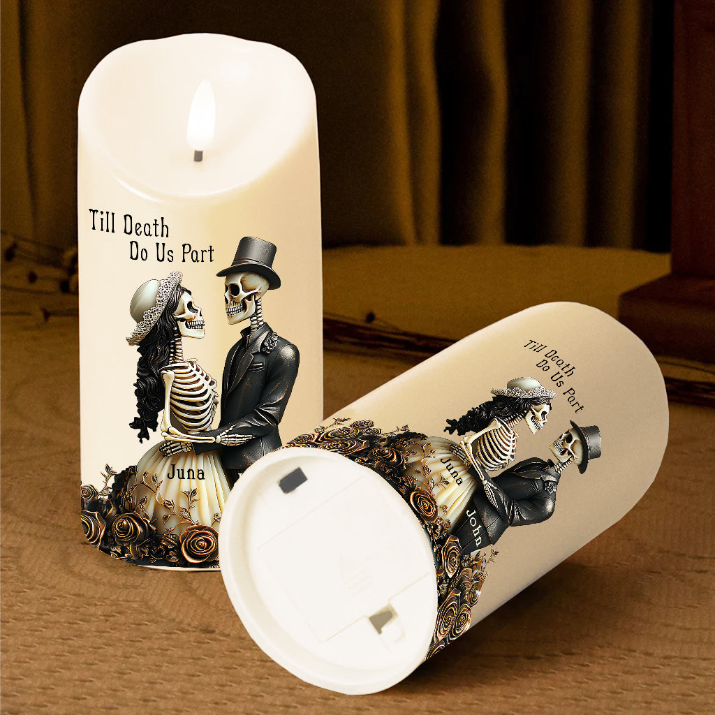 Bis dass der Tod uns scheidet – Personalisierte flammenlose Kerze für Paare