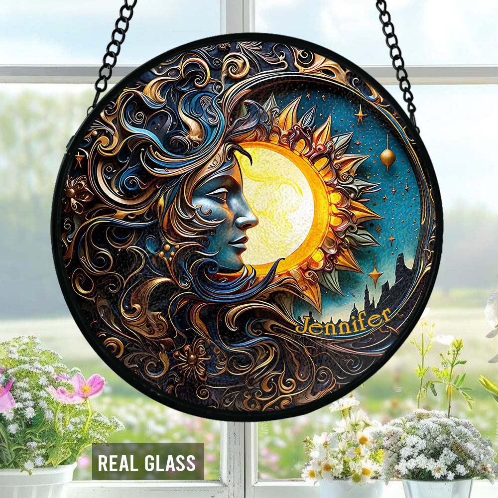 Vivre au rythme du soleil, aimer au rythme de la lune - Attrape-soleil hippie personnalisé en vitrail