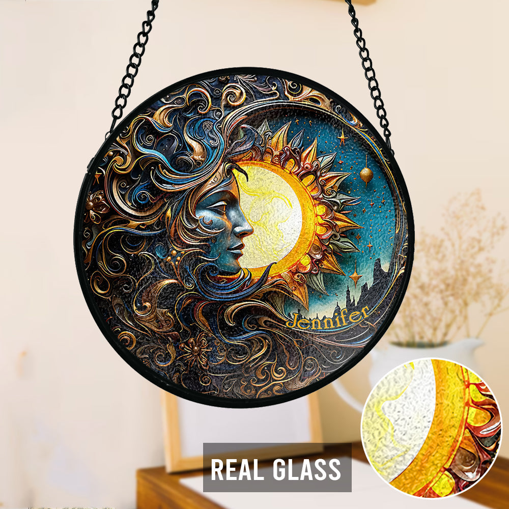 Vivre au rythme du soleil, aimer au rythme de la lune - Attrape-soleil hippie personnalisé en vitrail