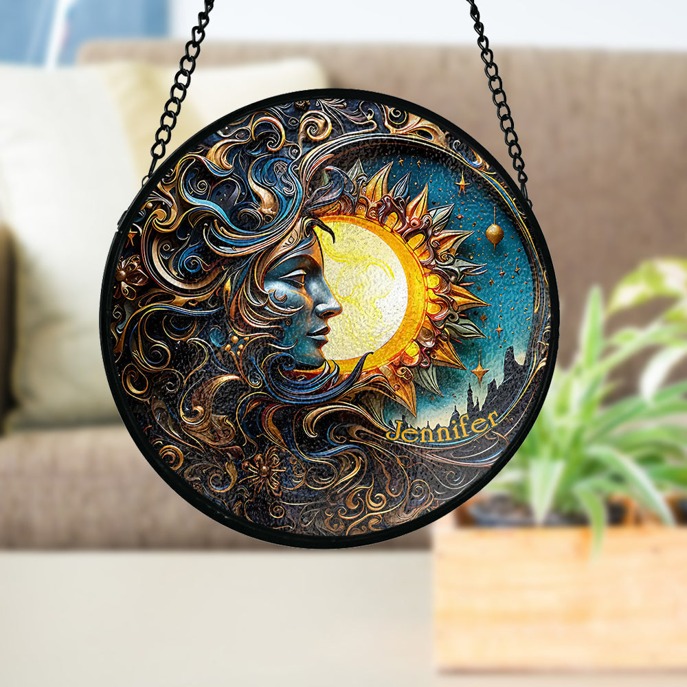 Vivre au rythme du soleil, aimer au rythme de la lune - Attrape-soleil hippie personnalisé en vitrail