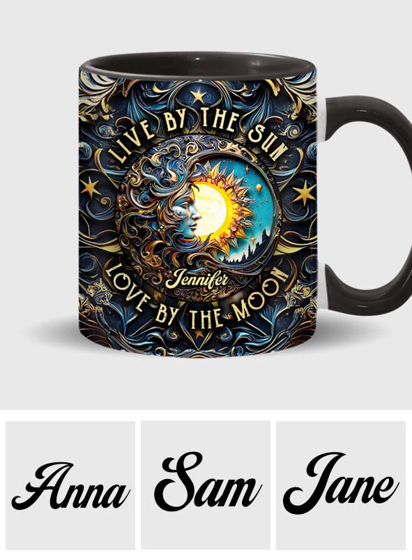 Lebe nach der Sonne, liebe nach dem Mond – Personalisierte Tasse mit Hippie-Akzent