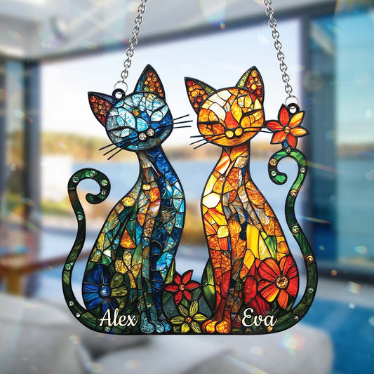 Wunderschönes Katzenpaar – Personalisierter Katzen-Fensterhänger als Sonnenfänger 