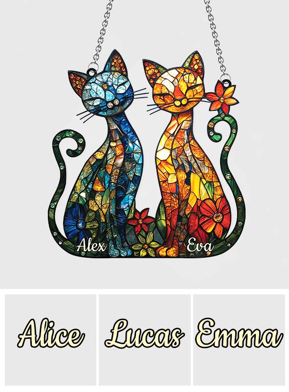 Magnifique couple de chats - Décoration attrape-soleil personnalisée à suspendre à la fenêtre - Couple de chats 