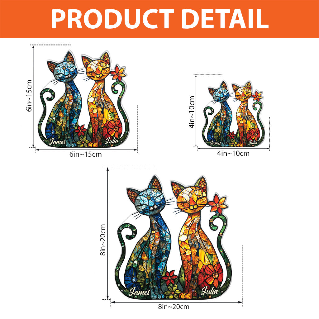 Magnifique couple de chats - Plaque acrylique personnalisée en forme de chat