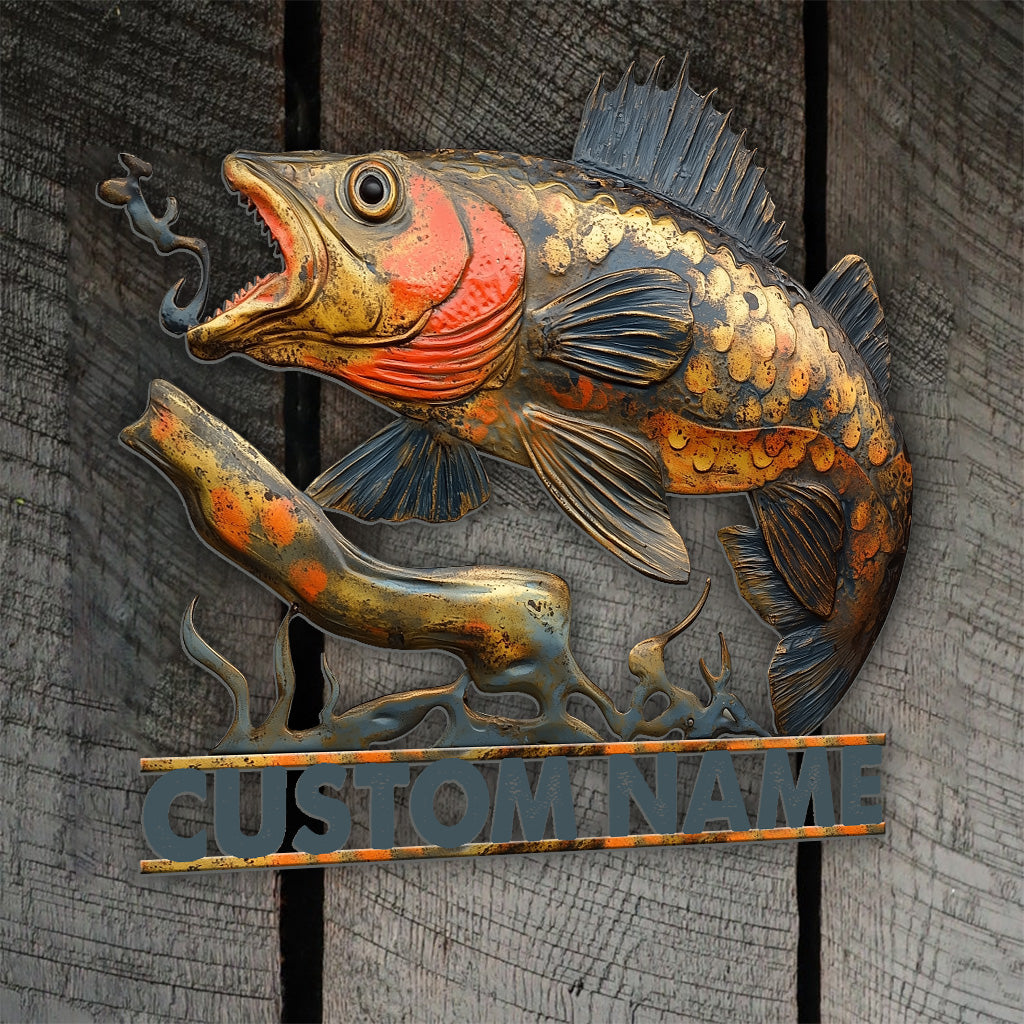 Panneau en métal rustique vintage à motif de poisson - Personnalisable - Panneau en métal découpé à la main