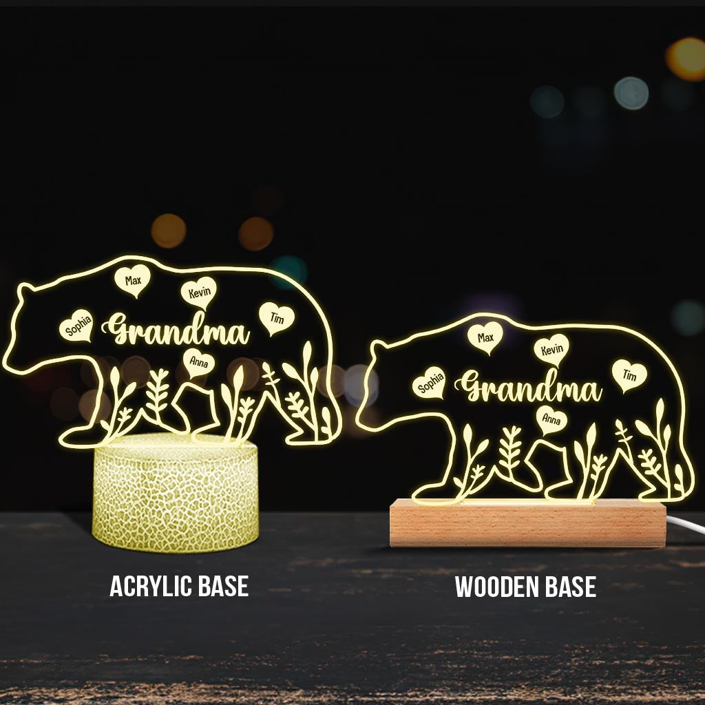 Maman Ours - Cadeau pour maman, papa, grand-mère, grand-père - Plaque lumineuse personnalisée