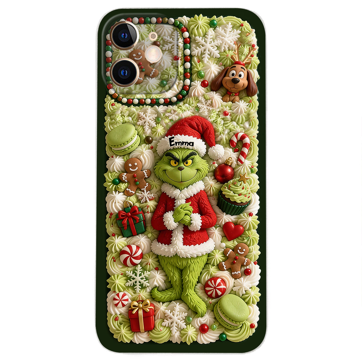 Christmas Green Character - Personalized Stole Christmas 3D Embossed Leather Phone Case