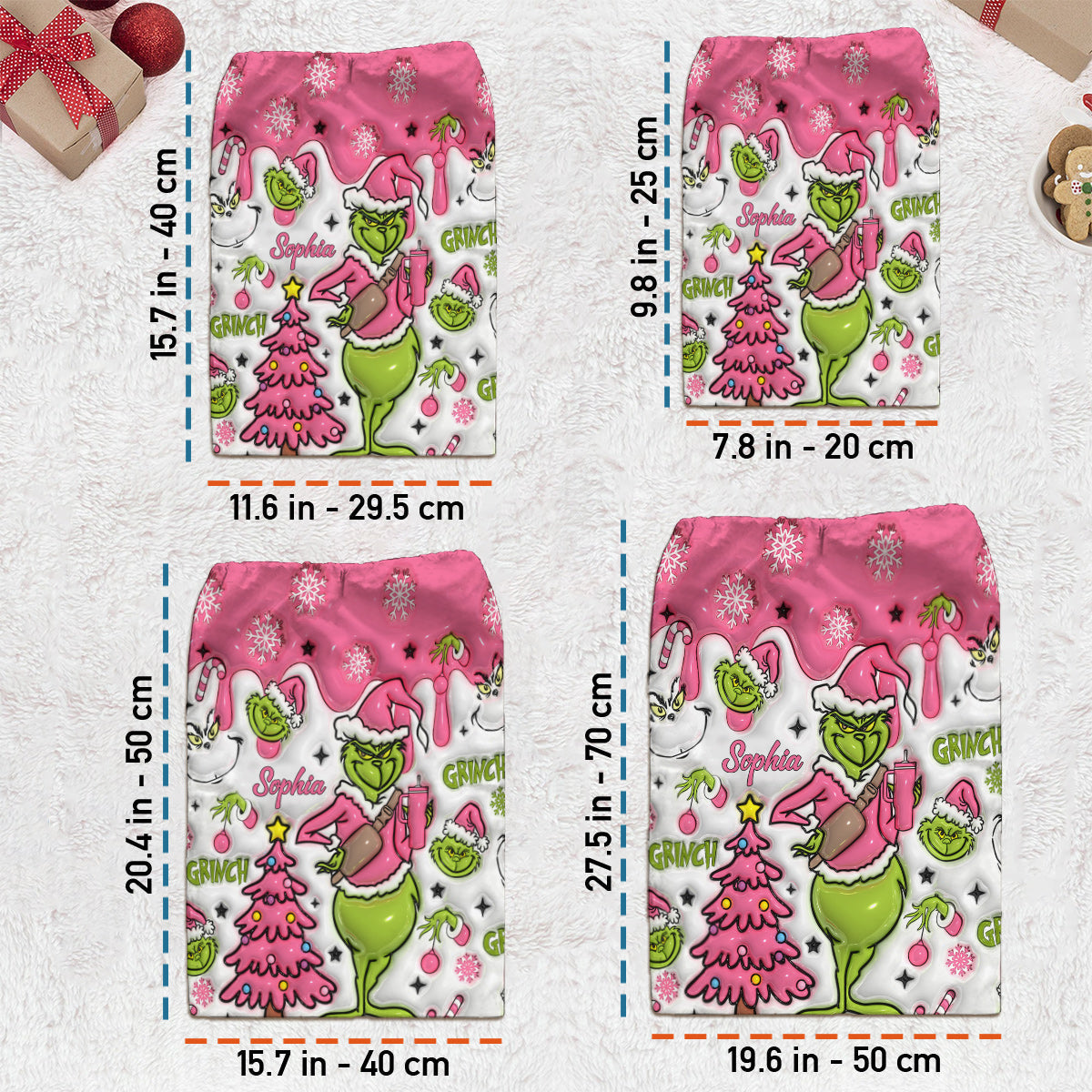 Fröhliche Grinchmas - Personalisierte Stola-Weihnachtstasche mit Kordelzug