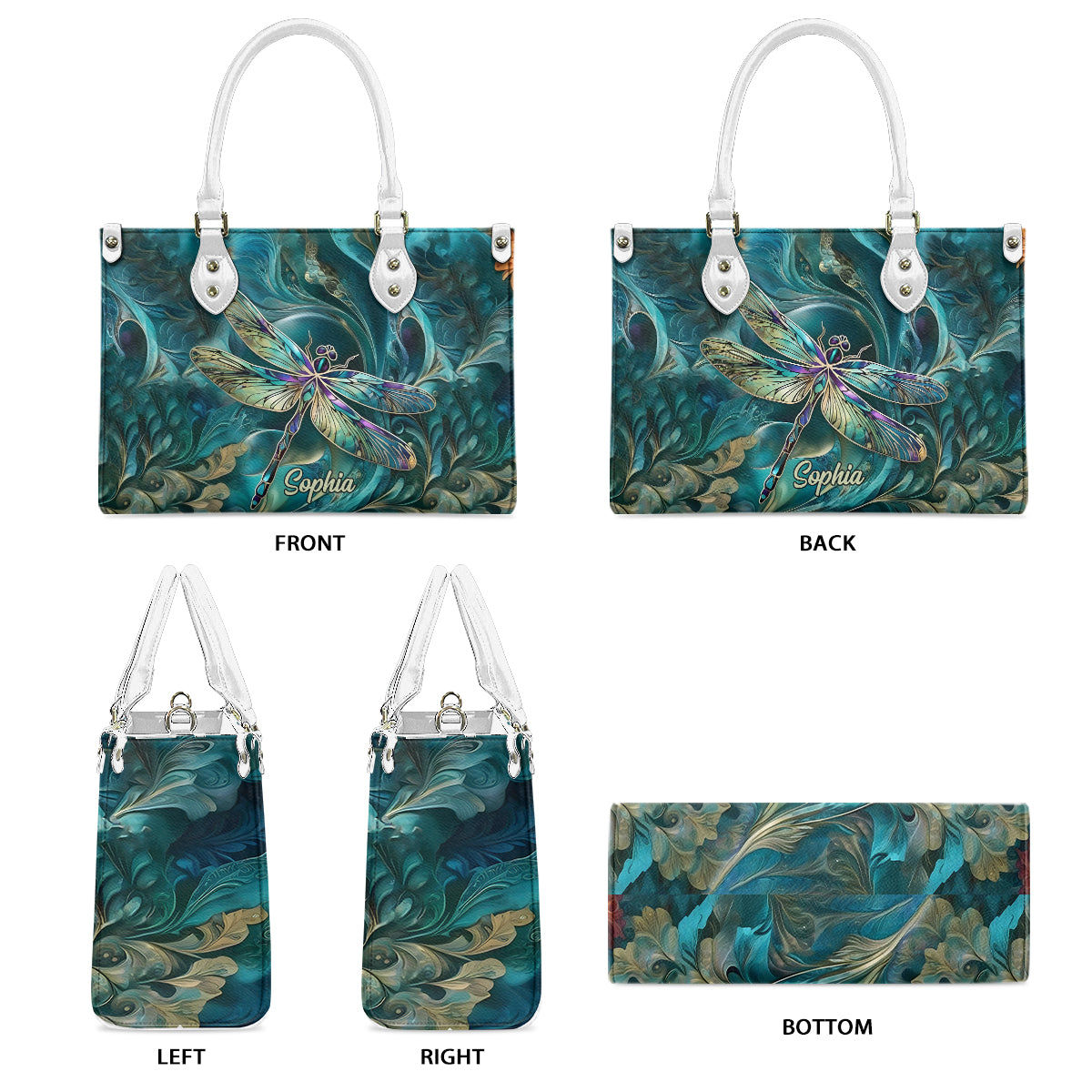 Wunderschöne Libelle – personalisierte Libellen-Lederhandtasche