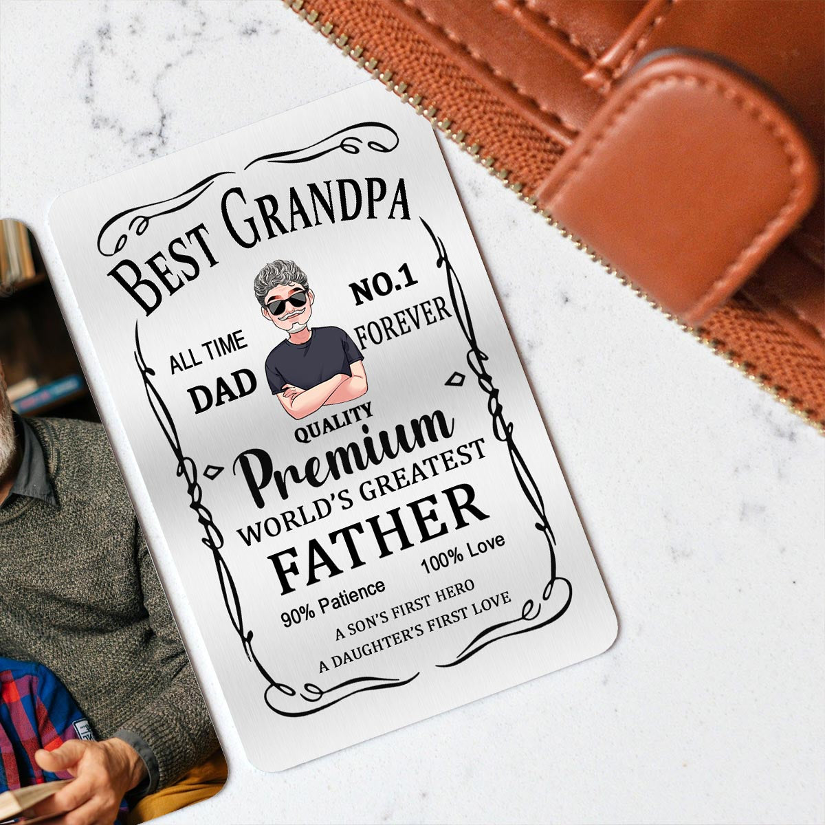 Meilleur Père Premium - Cadeau pour papa, grand-père - Carte à insérer dans un portefeuille personnalisée