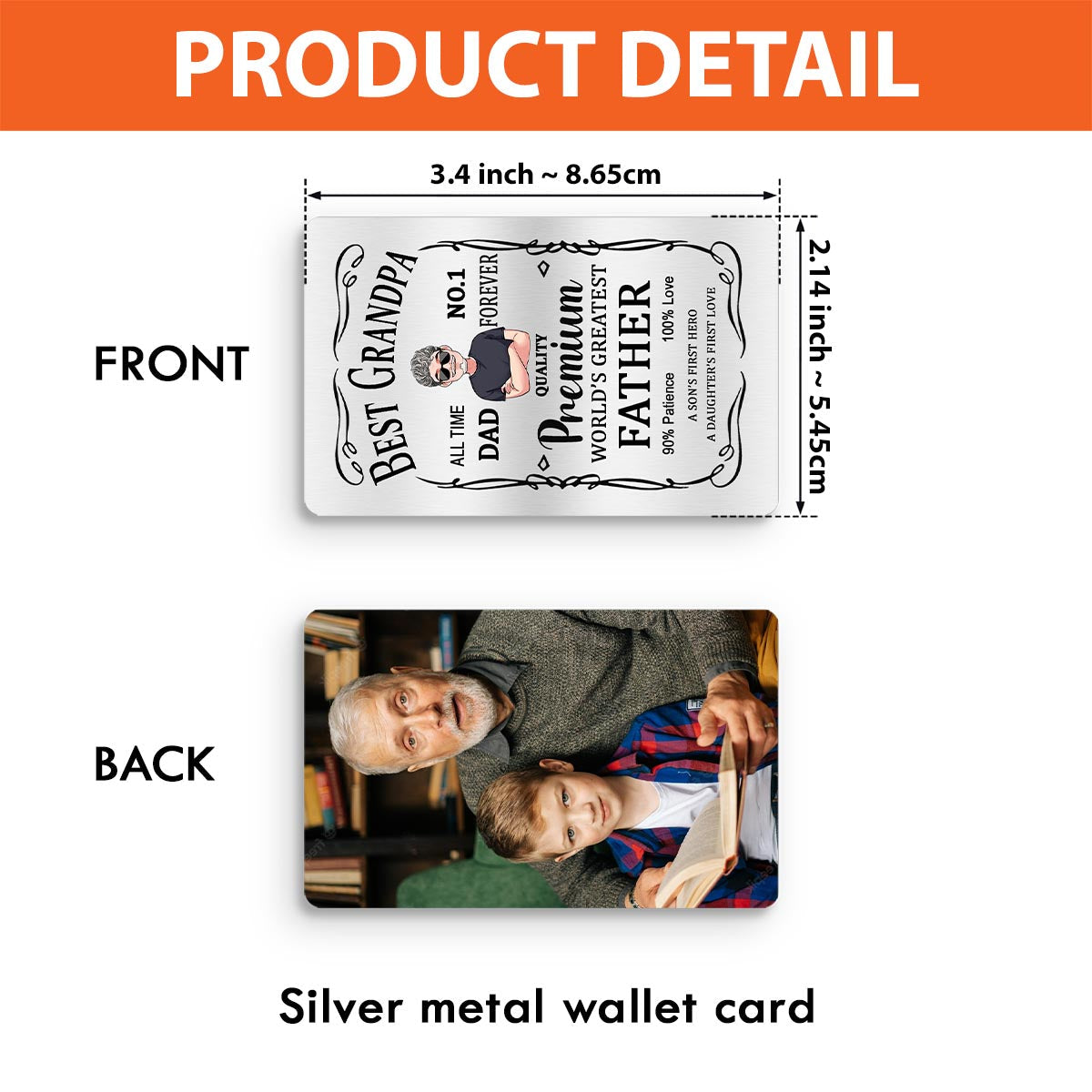 Meilleur Père Premium - Cadeau pour papa, grand-père - Carte à insérer dans un portefeuille personnalisée