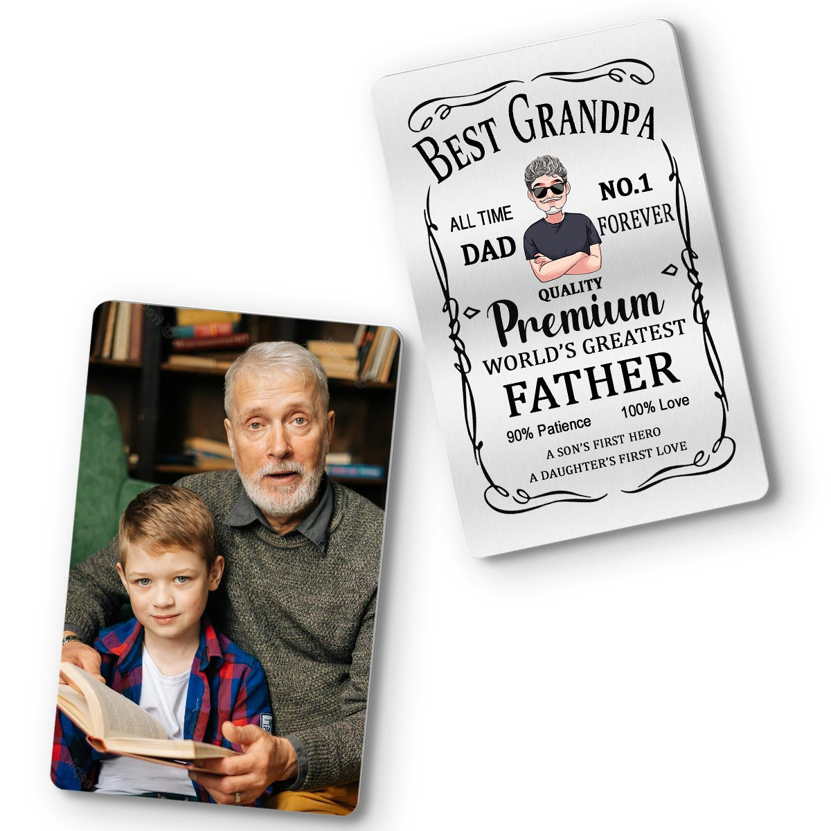 Meilleur Père Premium - Cadeau pour papa, grand-père - Carte à insérer dans un portefeuille personnalisée