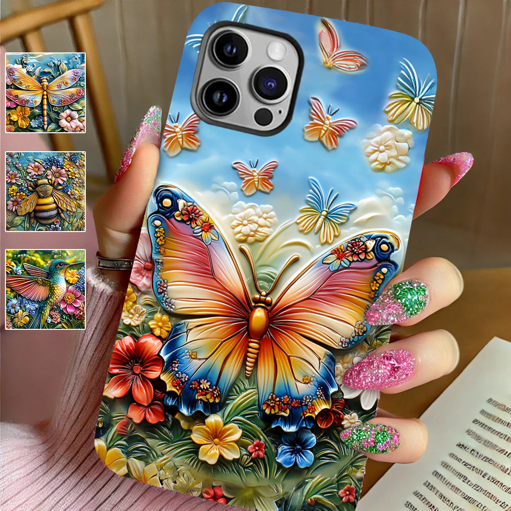 Coque de téléphone personnalisée avec magnifique motif papillon, abeille, libellule et colibri
