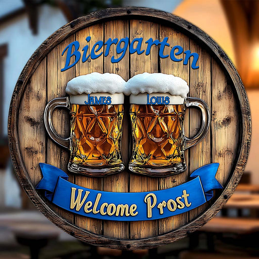 Biergarten - Personalisiertes rundes Bier-Holzschild