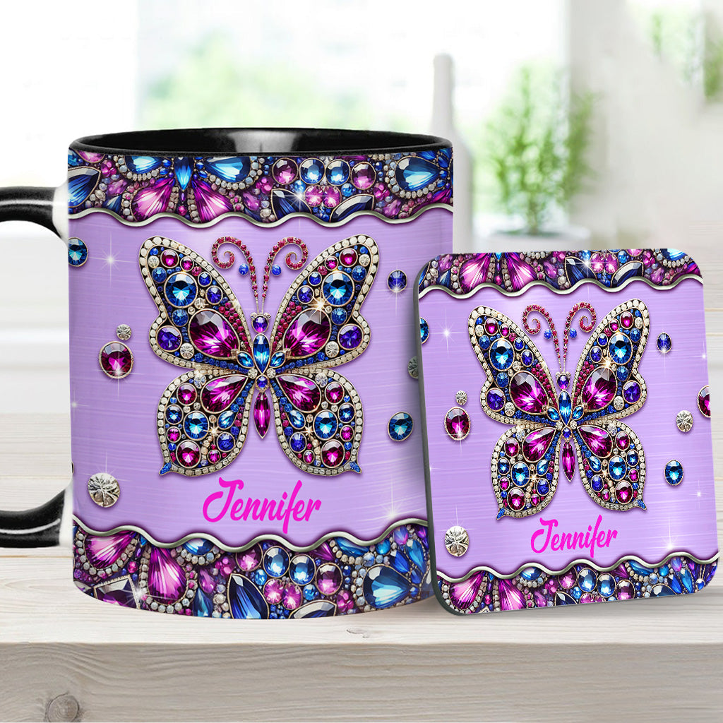 Glitzernder Schmetterling – Personalisierte Tasse mit Schmetterlingsmotiv