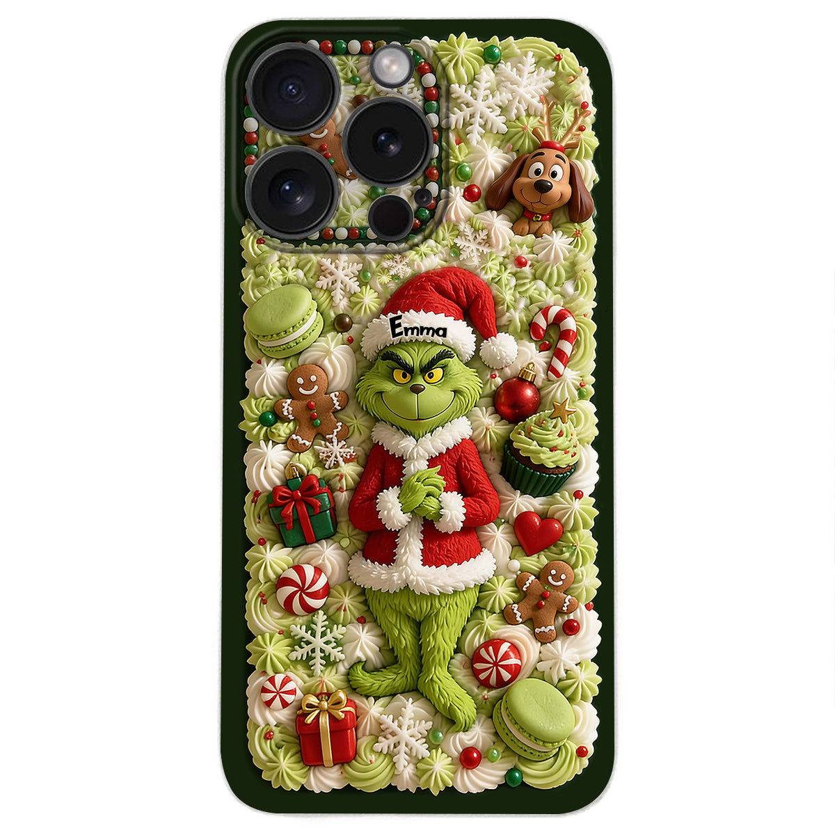 Christmas Green Character - Personalized Stole Christmas 3D Embossed Leather Phone Case