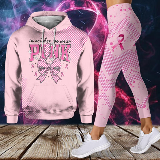Im Oktober tragen wir pinkfarbene Hoodies und Leggings zur Sensibilisierung für Brustkrebs.