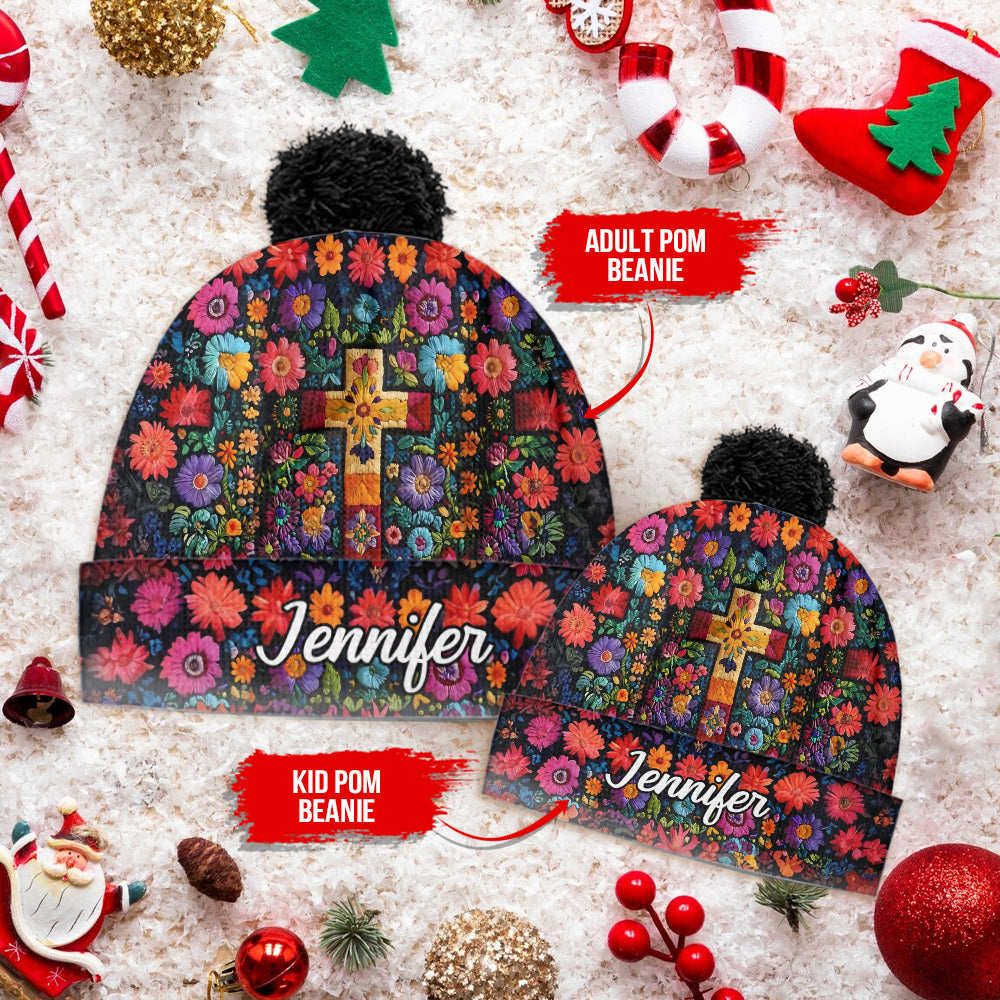 Personalisierte christliche Mütze mit Blumenkreuz