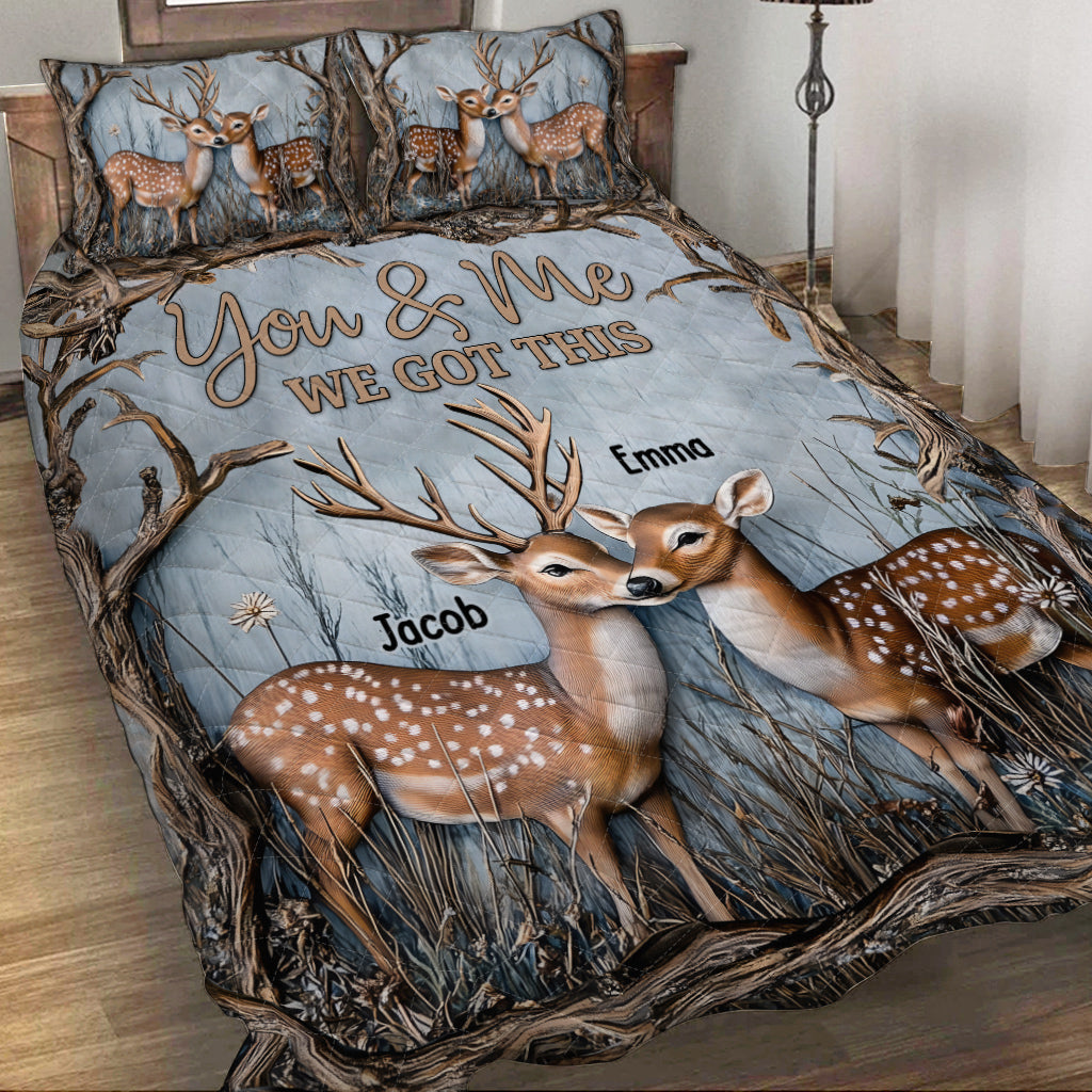„Du und ich, wir schaffen das, liebes Paar“ – personalisiertes Jagd-Quilt-Set