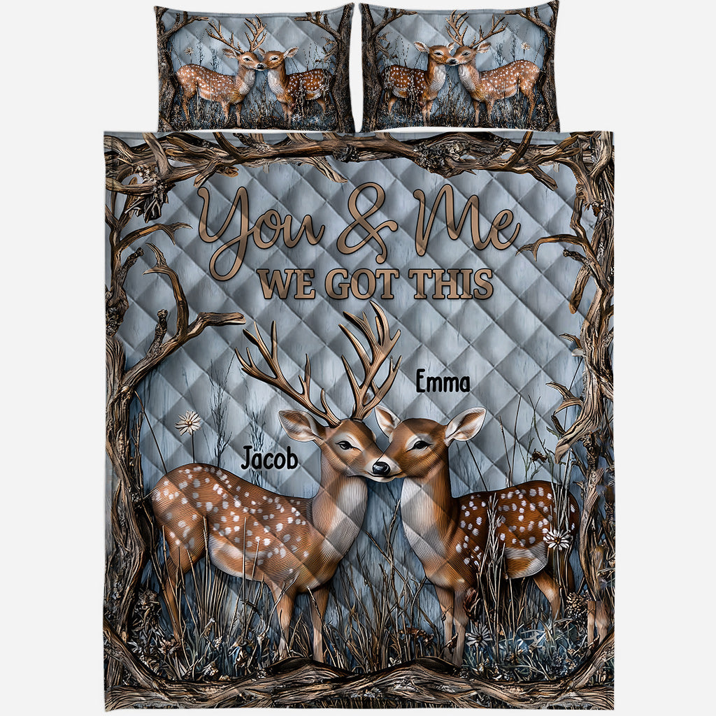 „Du und ich, wir schaffen das, liebes Paar“ – personalisiertes Jagd-Quilt-Set