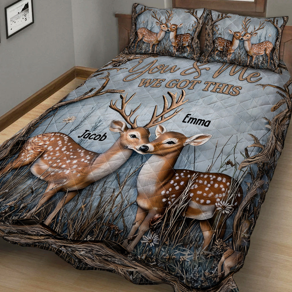 „Du und ich, wir schaffen das, liebes Paar“ – personalisiertes Jagd-Quilt-Set