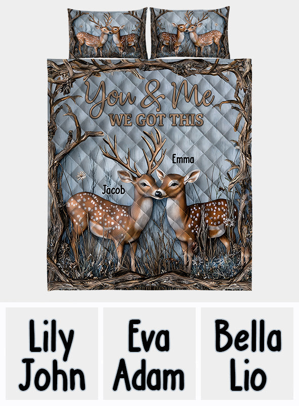 „Du und ich, wir schaffen das, liebes Paar“ – personalisiertes Jagd-Quilt-Set