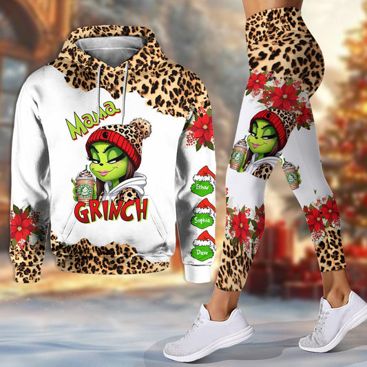 Maman Grincheuse - Sweat à capuche et legging personnalisés avec étole de Noël