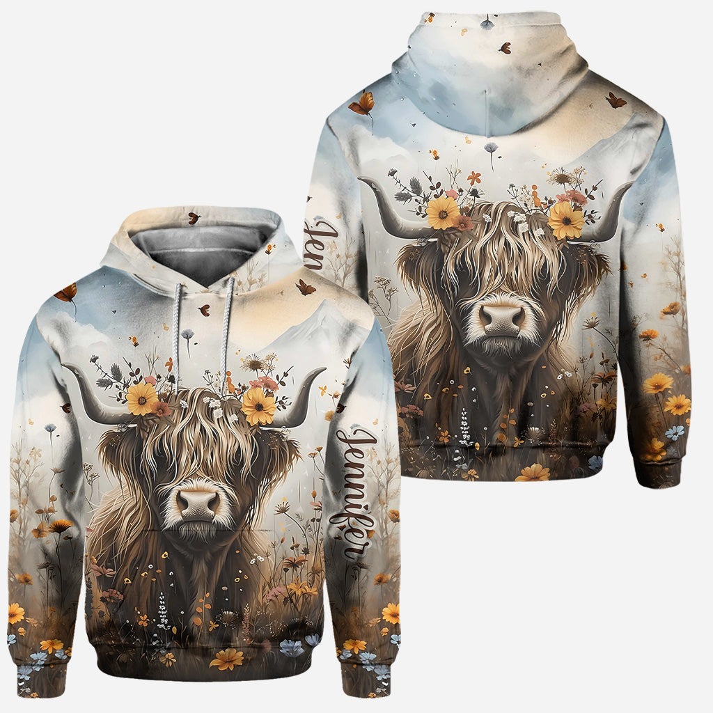 Niedliche Kuh – Personalisierter Hoodie und Leggings mit Hochlandkuh-Motiv