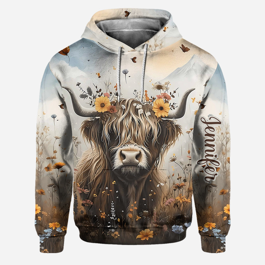 Niedliche Kuh – Personalisierter Hoodie und Leggings mit Hochlandkuh-Motiv