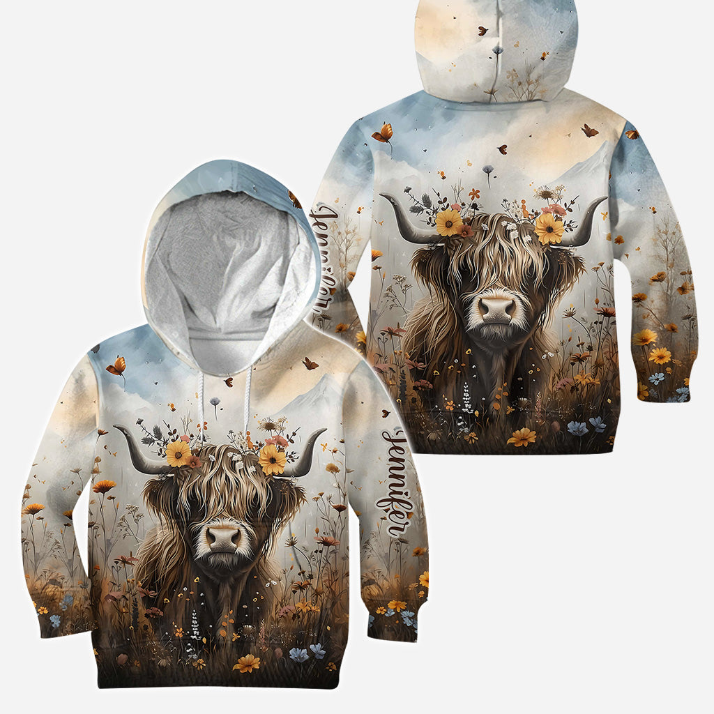Niedliche Kuh – Personalisierter Hoodie und Leggings mit Hochlandkuh-Motiv