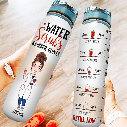 Wasserreinigungstücher & Gummihandschuhe – Personalisierte Trinkflasche für Pflegekräfte