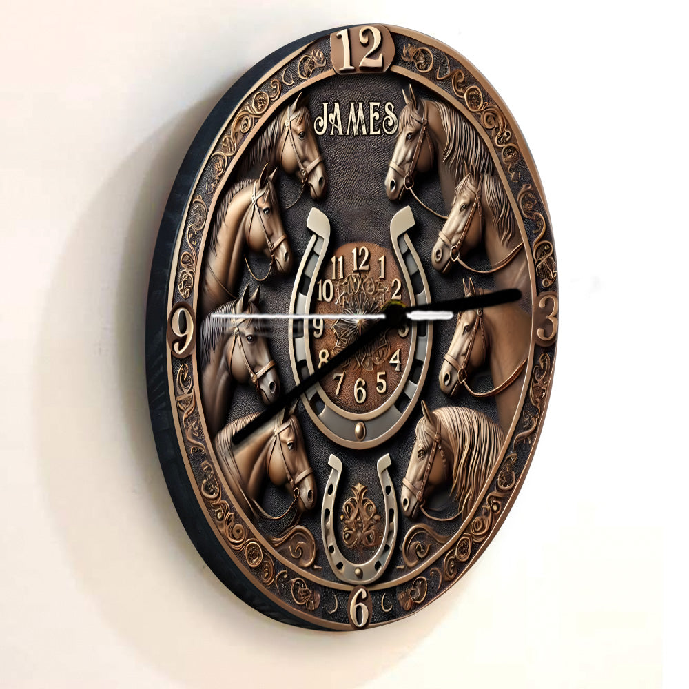Zeit im Sattel ist nie verschwendet – personalisierte Pferde-Wanduhr