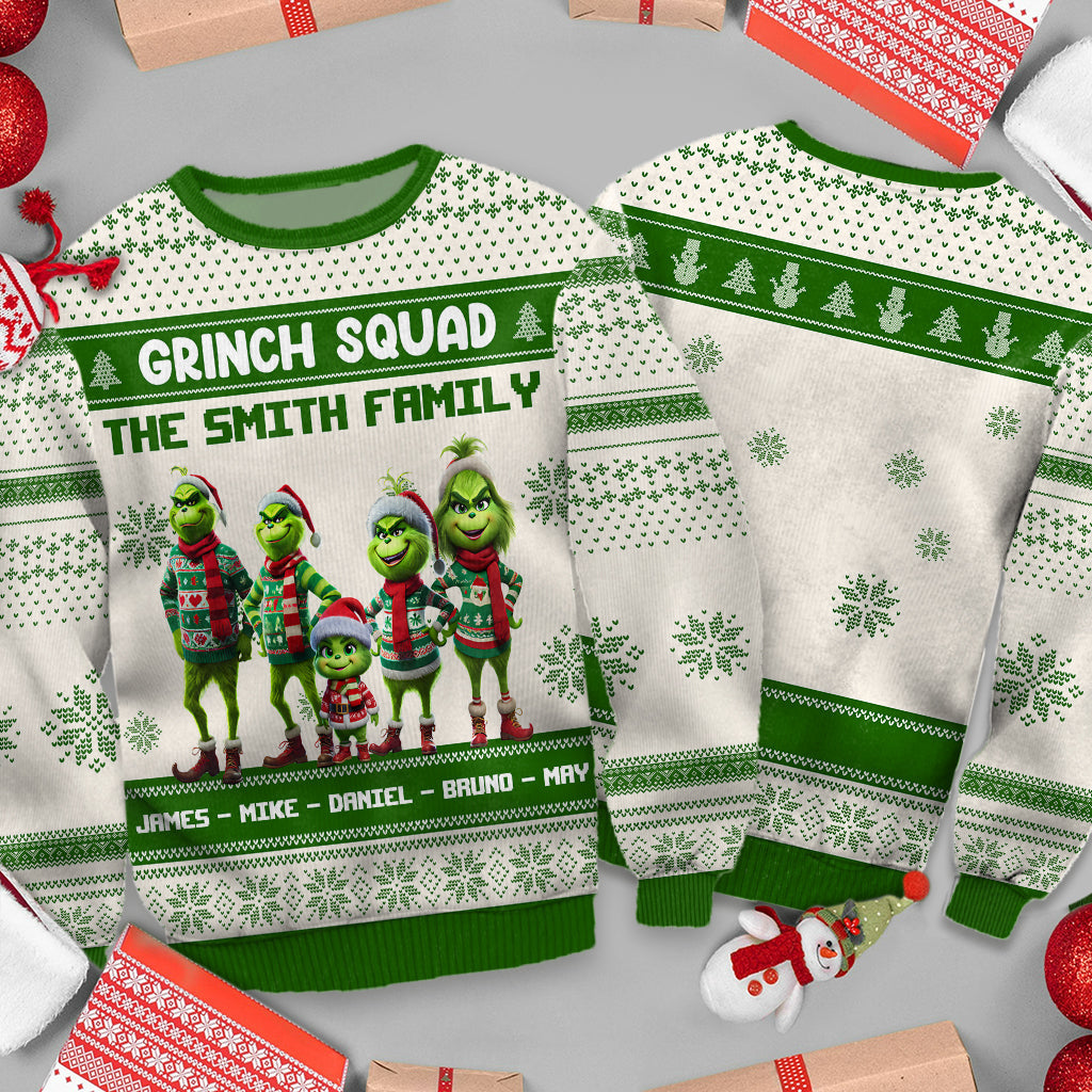 Équipe Grinch - Pull de Noël moche personnalisé avec étole