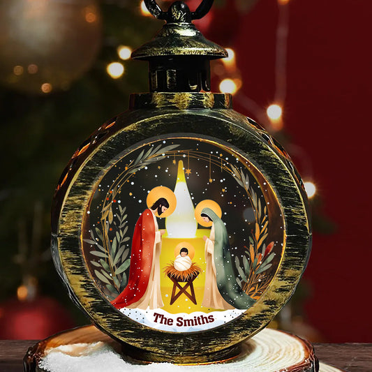 Heilige Nacht – Personalisierte christliche runde Laterne mit Licht
