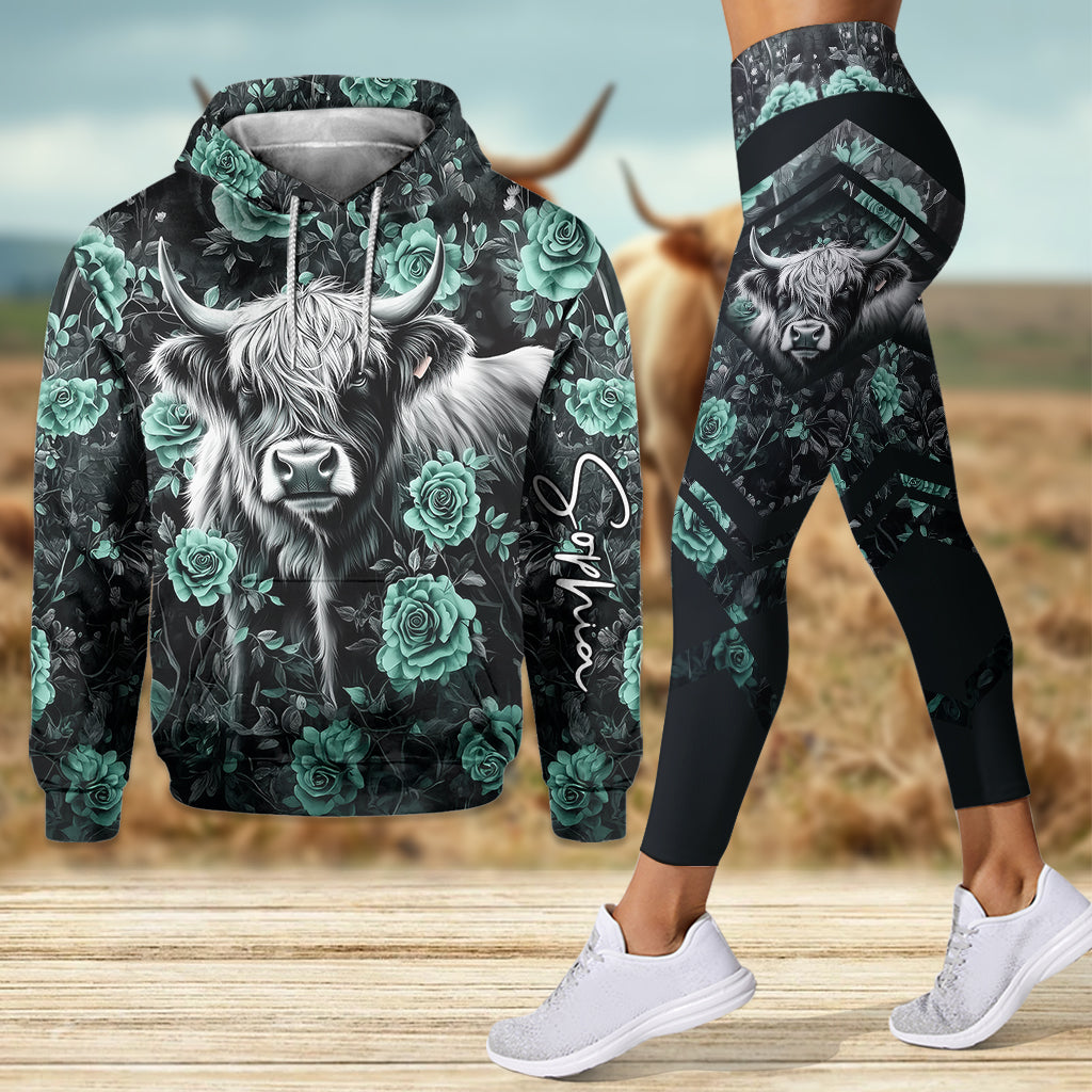 Lila Kuh – Personalisierter Hoodie und Leggings mit Hochlandrind-Motiv