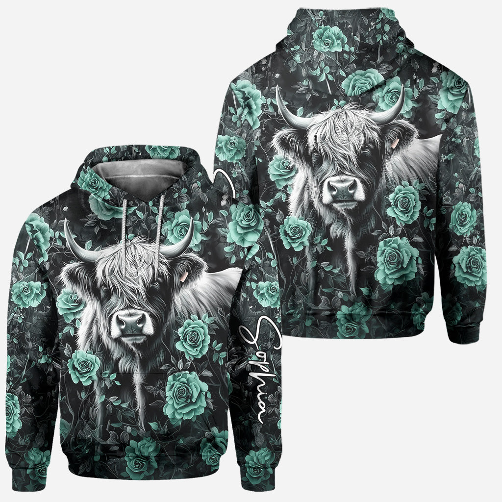 Lila Kuh – Personalisierter Hoodie und Leggings mit Hochlandrind-Motiv