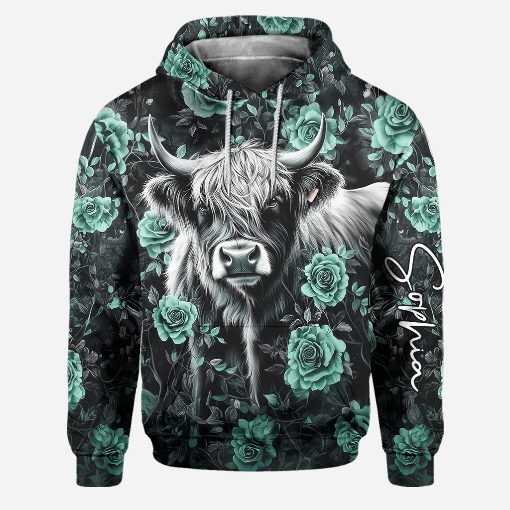 Lila Kuh – Personalisierter Hoodie und Leggings mit Hochlandrind-Motiv