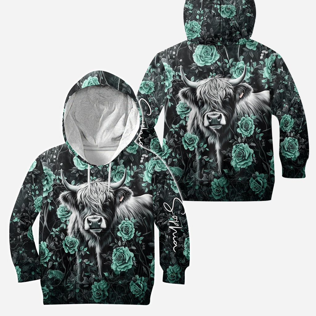 Lila Kuh – Personalisierter Hoodie und Leggings mit Hochlandrind-Motiv