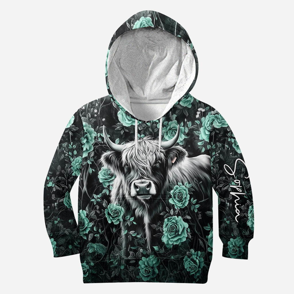 Lila Kuh – Personalisierter Hoodie und Leggings mit Hochlandrind-Motiv