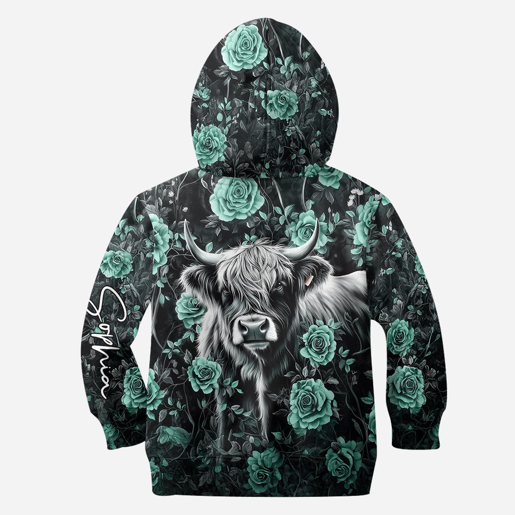 Lila Kuh – Personalisierter Hoodie und Leggings mit Hochlandrind-Motiv