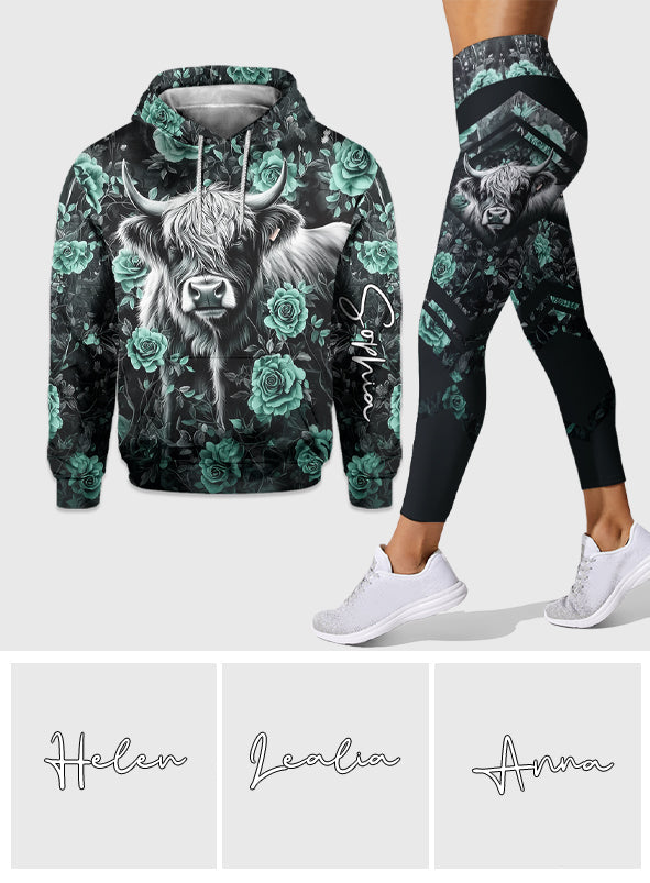Lila Kuh – Personalisierter Hoodie und Leggings mit Hochlandrind-Motiv