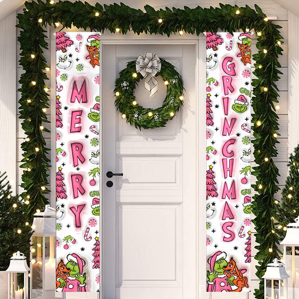 Fröhliche Grinchmas - Personalisiertes Stola-Weihnachtsschild für die Veranda