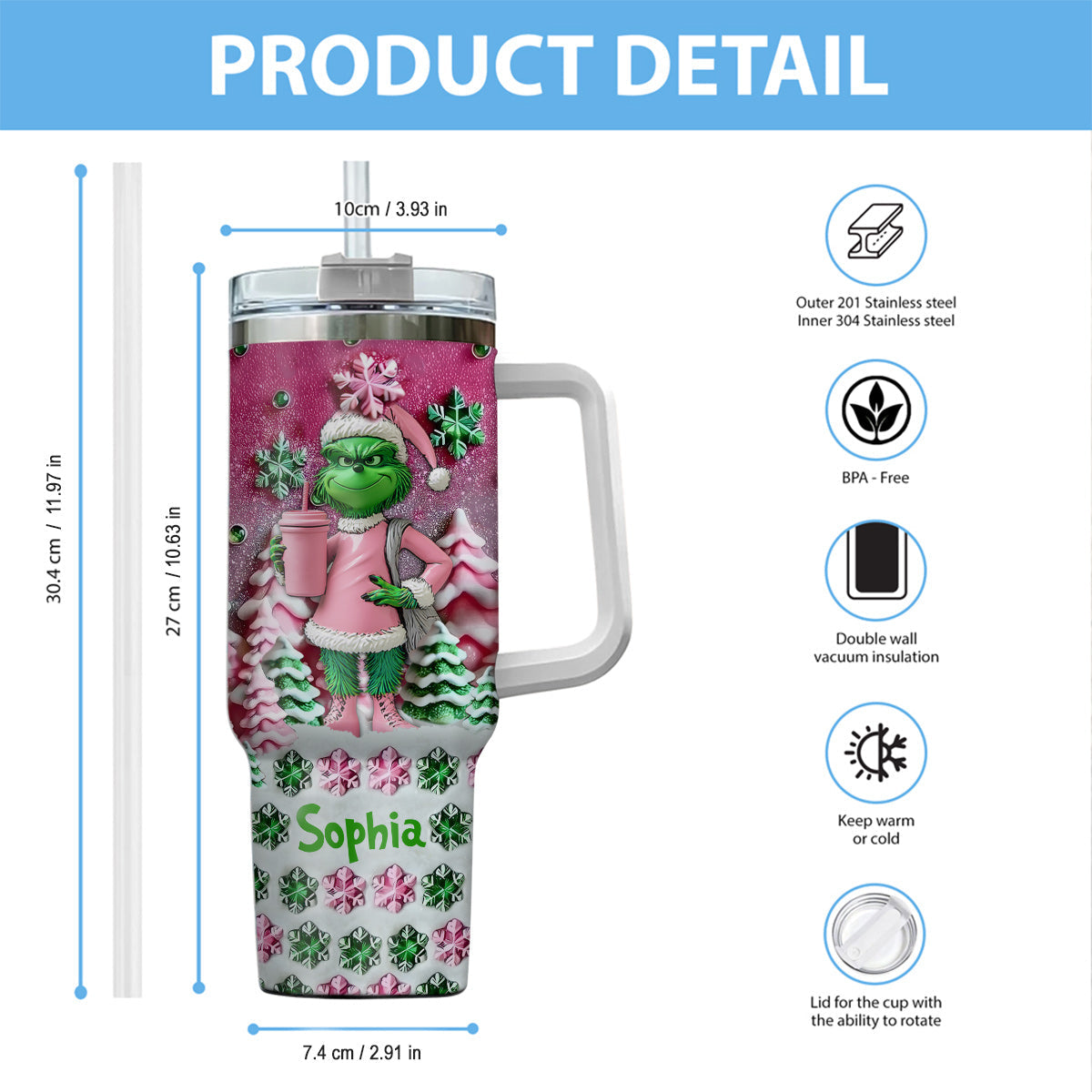 Fröhliche Weihnachten – Personalisierter Stola-Weihnachtsbecher mit Henkel