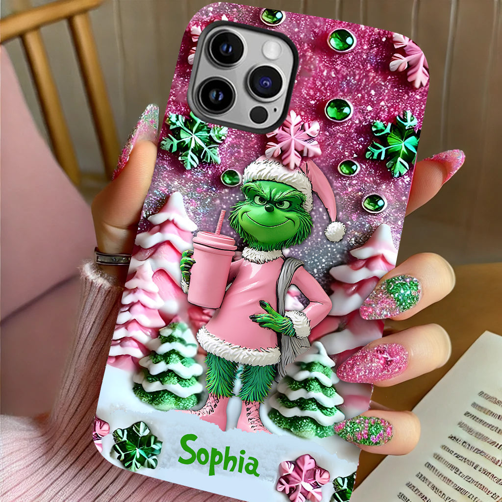 Fröhliche Grinchmas – Personalisierte Handyhülle mit Weihnachtsstola-Motiv und Volldruck