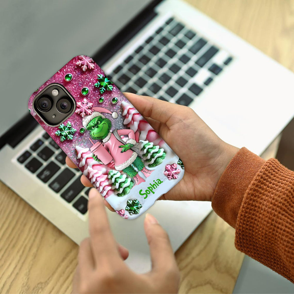 Fröhliche Grinchmas – Personalisierte Handyhülle mit Weihnachtsstola-Motiv und Volldruck