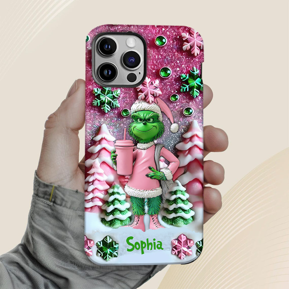 Fröhliche Grinchmas – Personalisierte Handyhülle mit Weihnachtsstola-Motiv und Volldruck