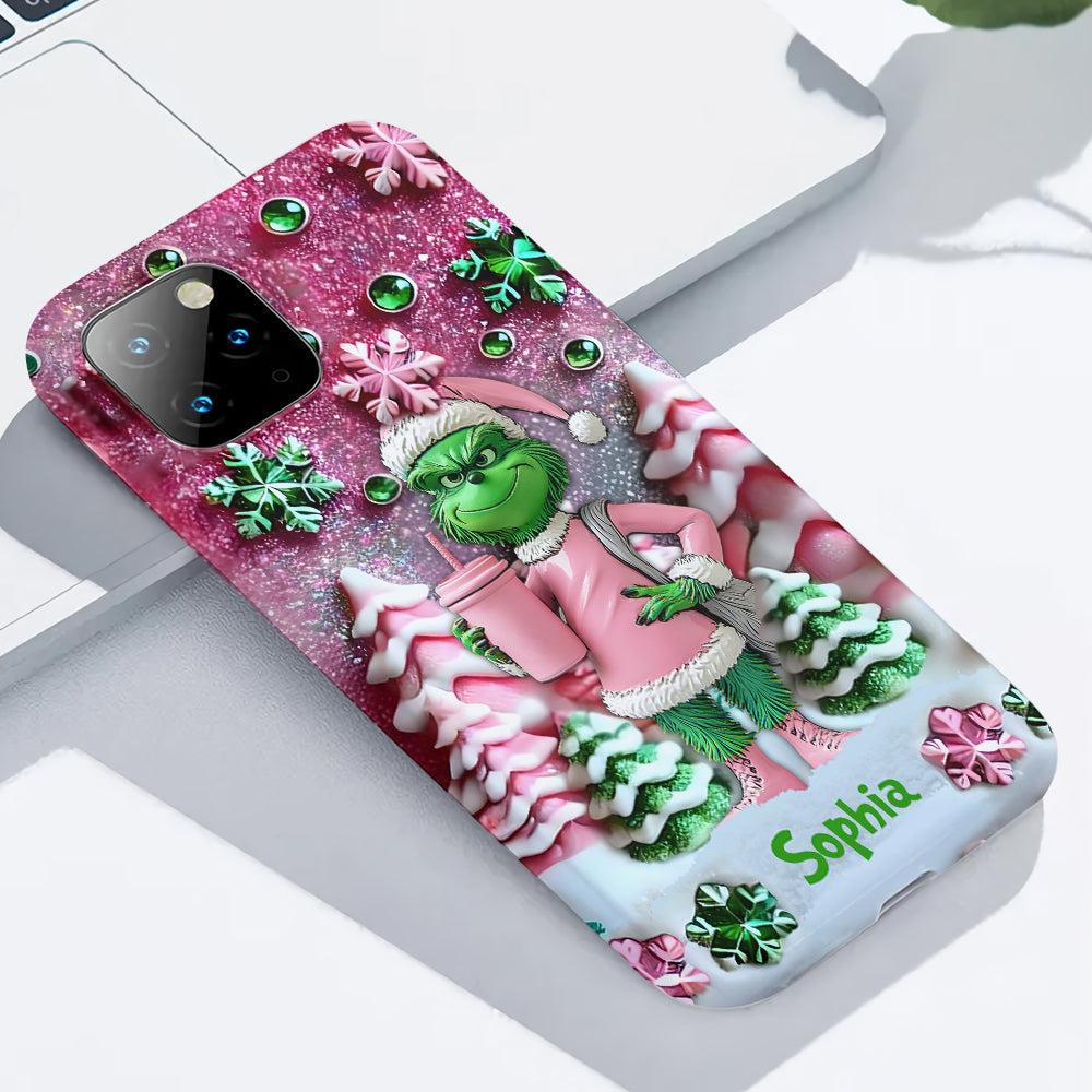 Fröhliche Grinchmas – Personalisierte Handyhülle mit Weihnachtsstola-Motiv und Volldruck