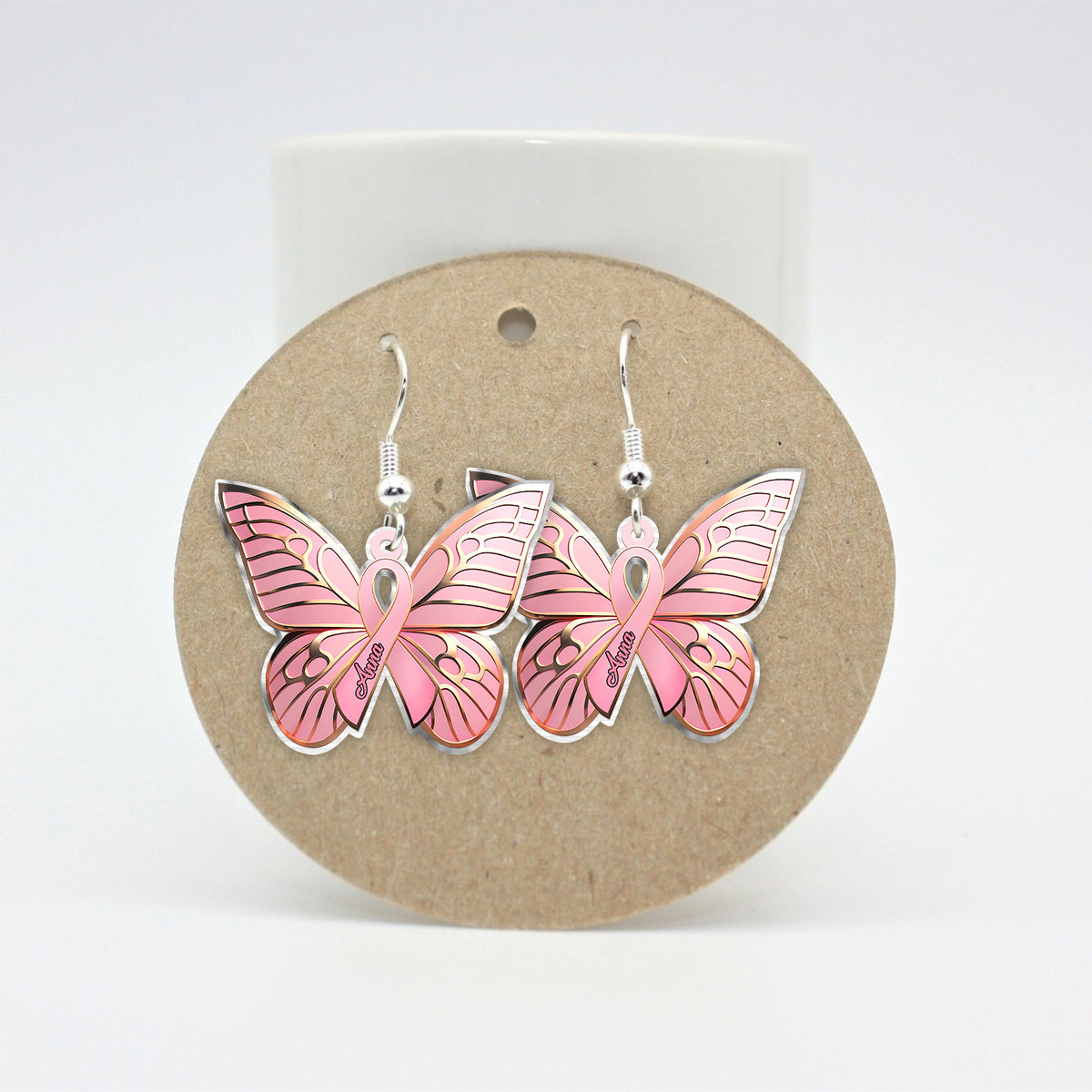Boucles d'oreilles Hope Butterfly - personnalisées pour la sensibilisation au cancer du sein