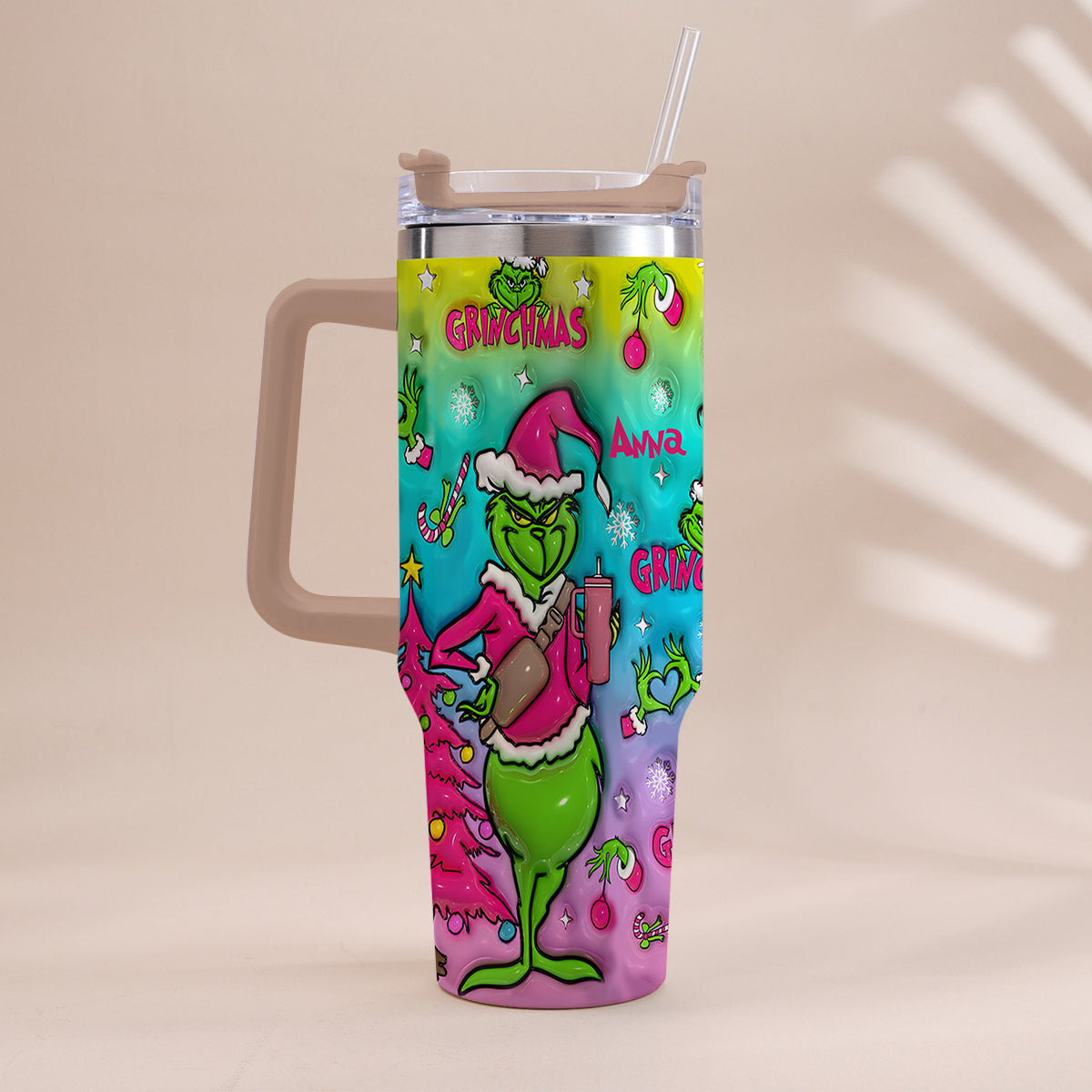 Holo Christmas - Personalized Stole Christmas Tumbler With Handle